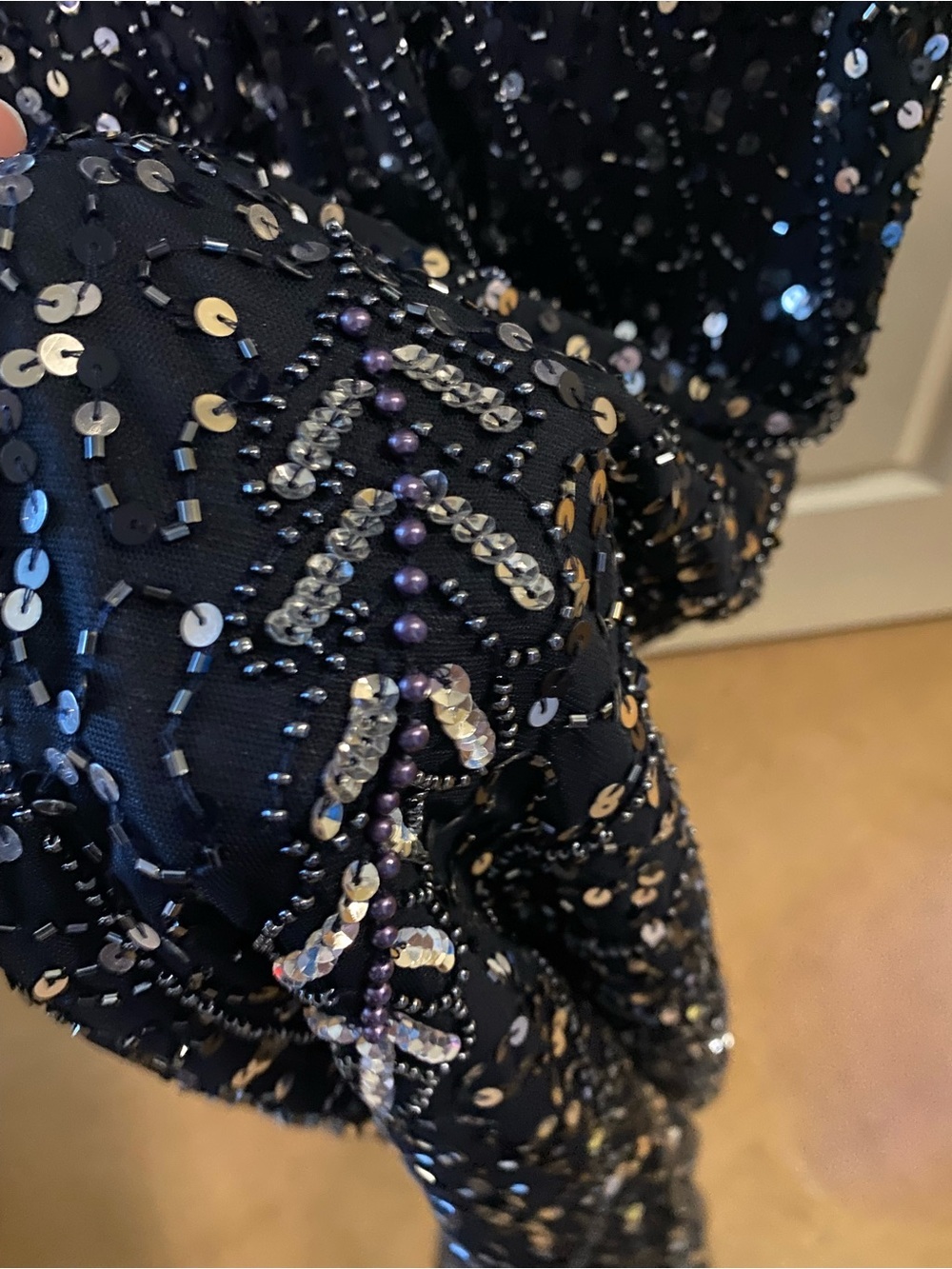 Adrianna Papell Navy Sequin V-Neck Maxi Gown - Picture 7 of 8